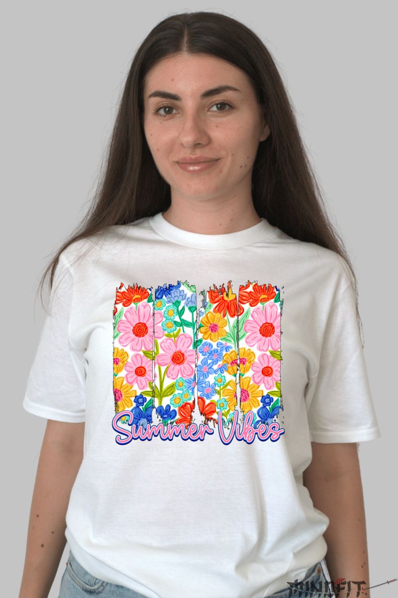 Tricou de Vara cu Imprimeu Floral dama alb fata