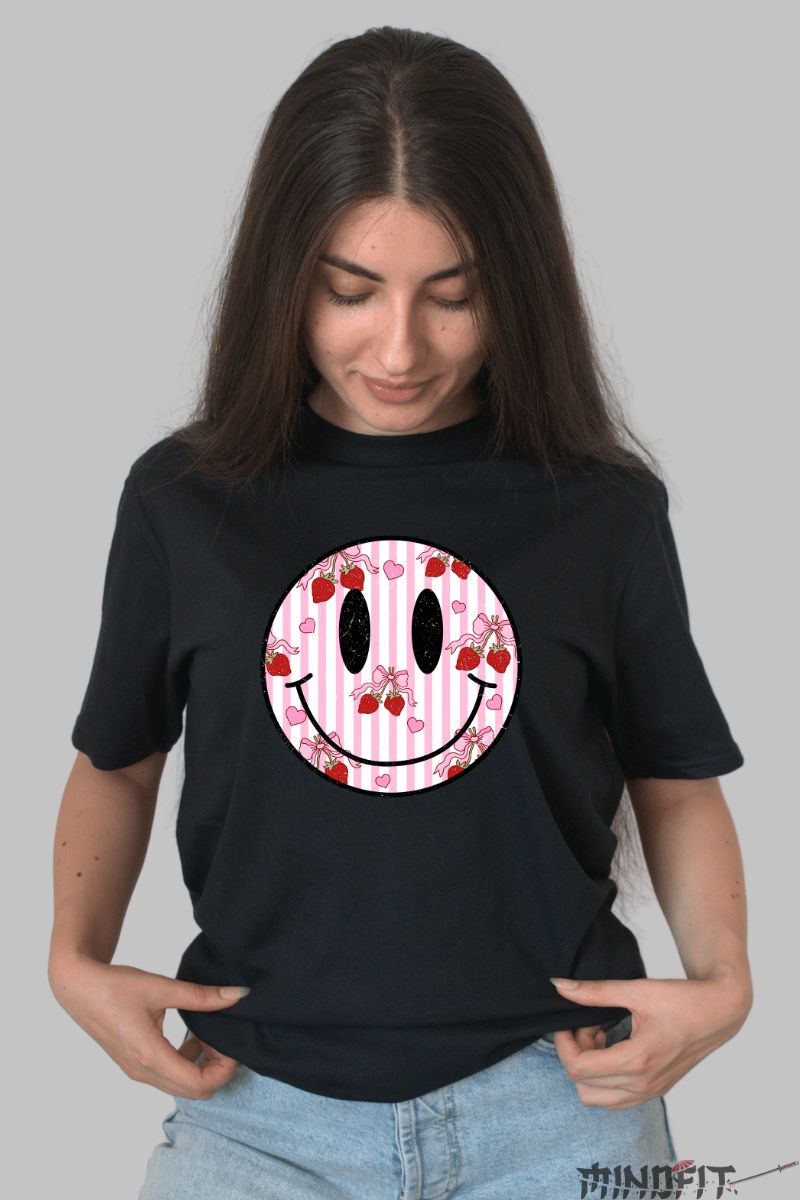 Tricou de Vara cu Smiley Face dama negru fata