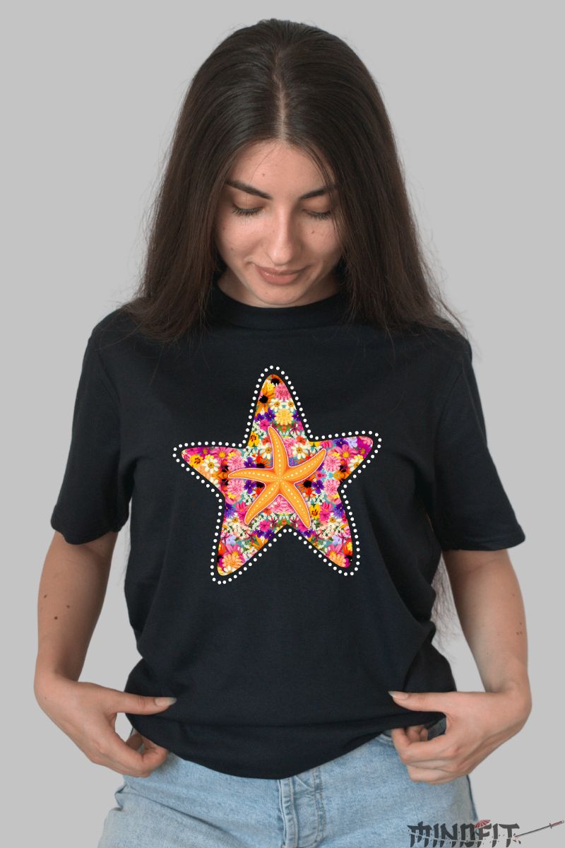 Tricou de Vara cu Stea de Mare dama negru fata