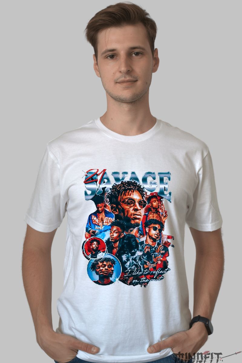 Tricou personalizat 21savage barbat alb fata