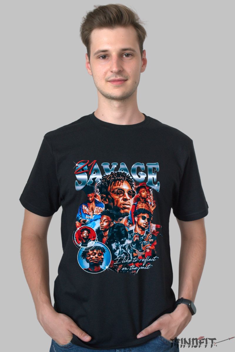 Tricou personalizat 21savage barbat negru fata