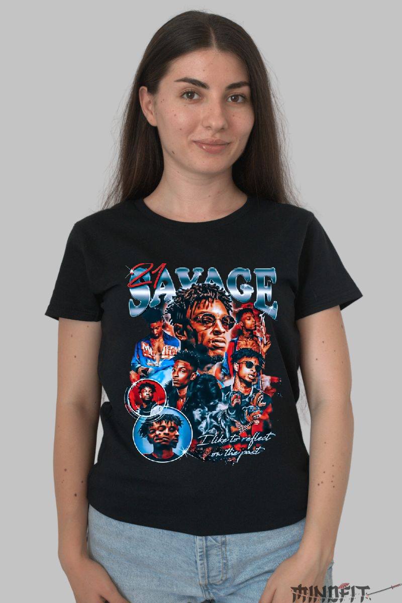 Tricou personalizat 21savage dama negru fata