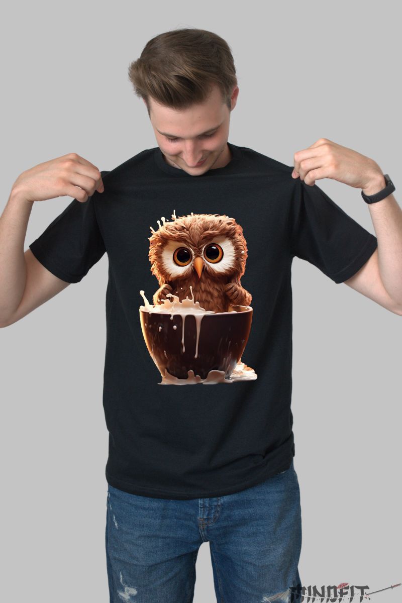 Tricou personalizat Bufnita Haioasa barbat negru fata 1
