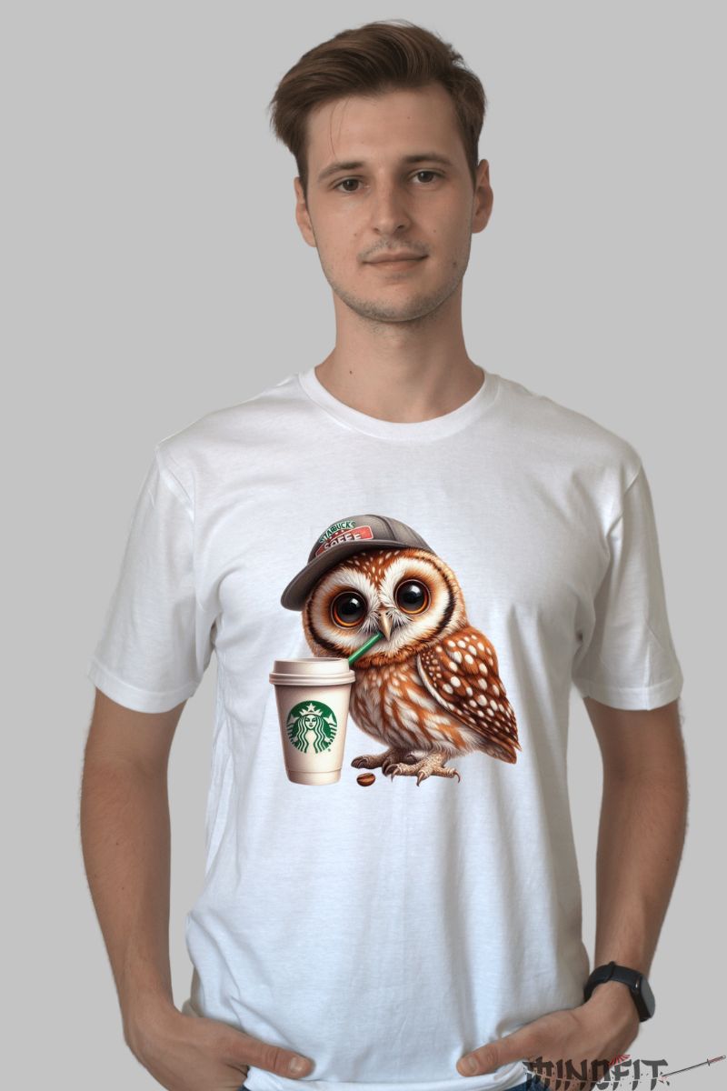 Tricou Bufnita Pitica | Coffeelover barbat alb fata