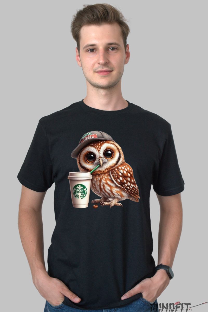 Tricou Bufnita Pitica | Coffeelover barbat negru fata
