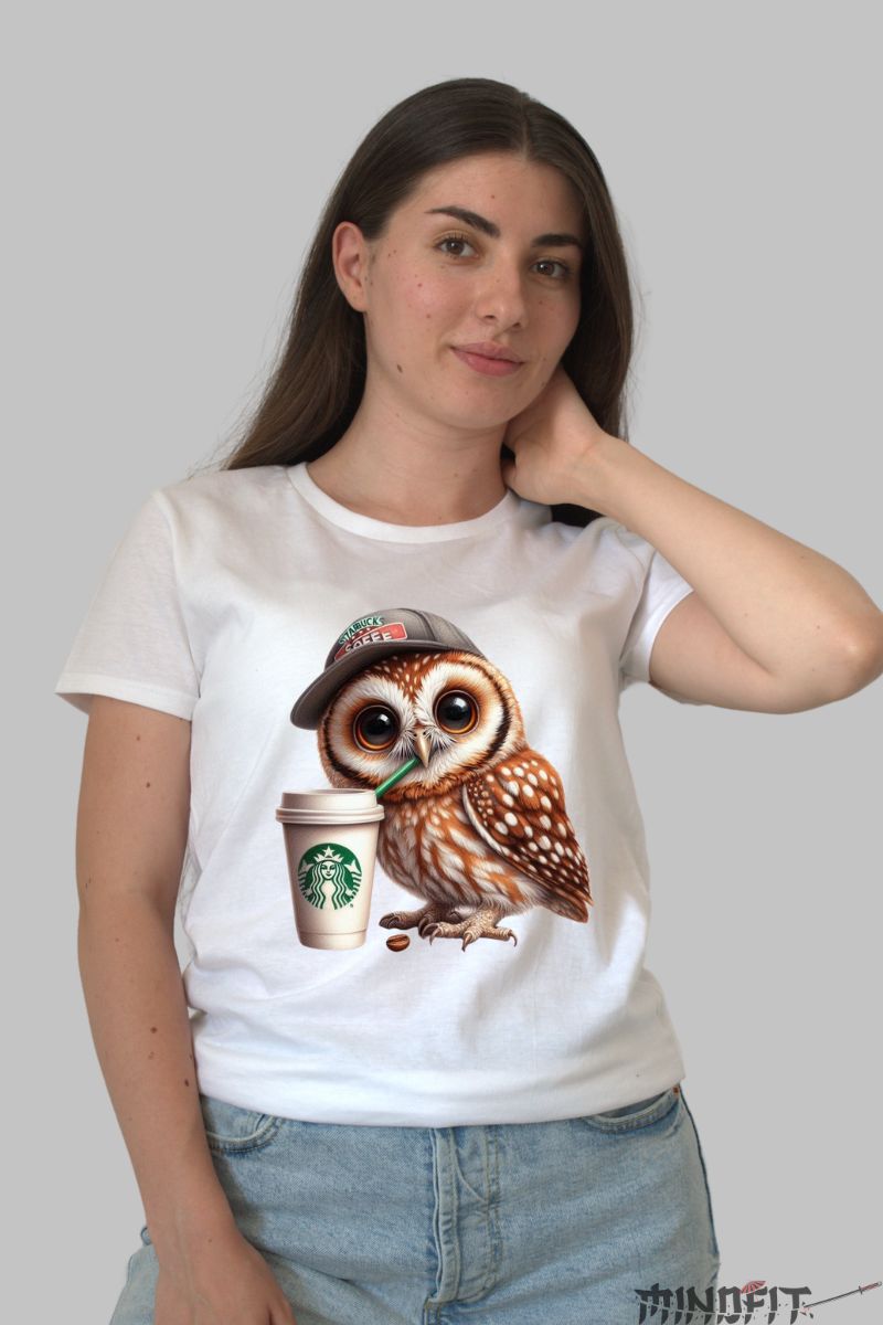 Tricou Bufnita Pitica | Coffeelover dama alb fata