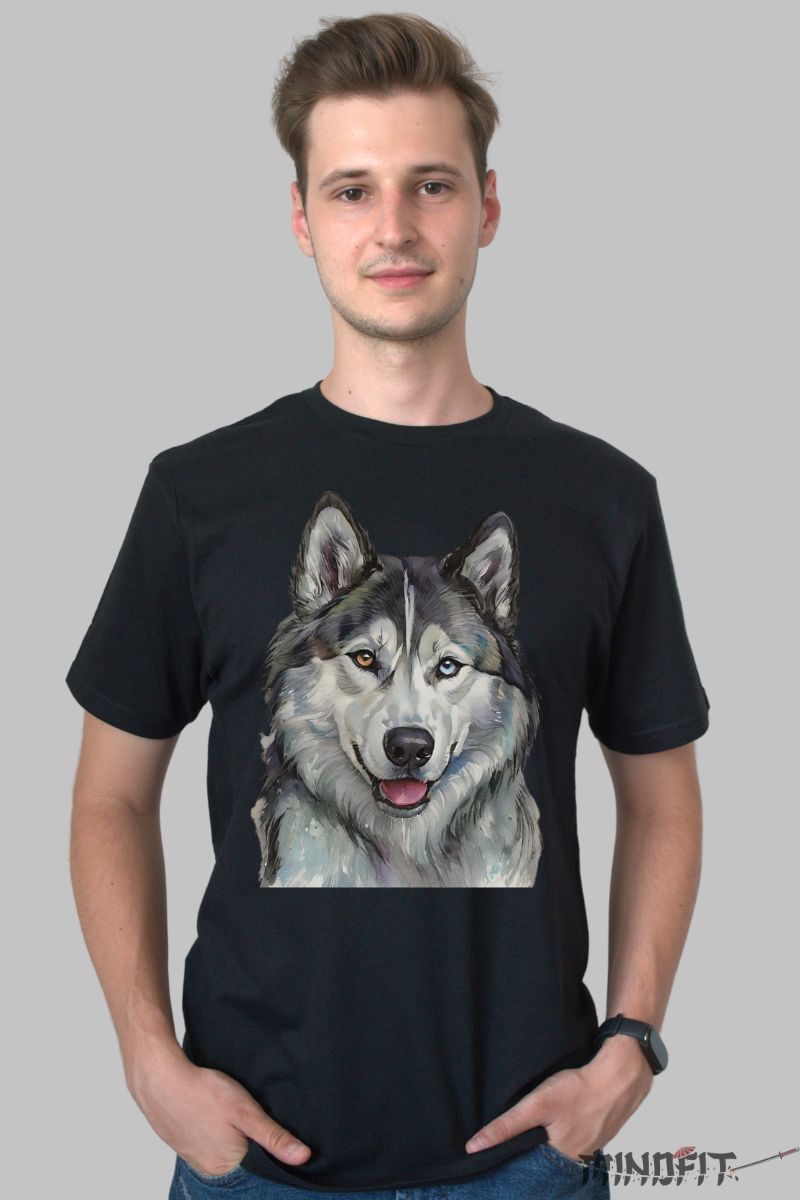 Tricou caine husky barbat negru