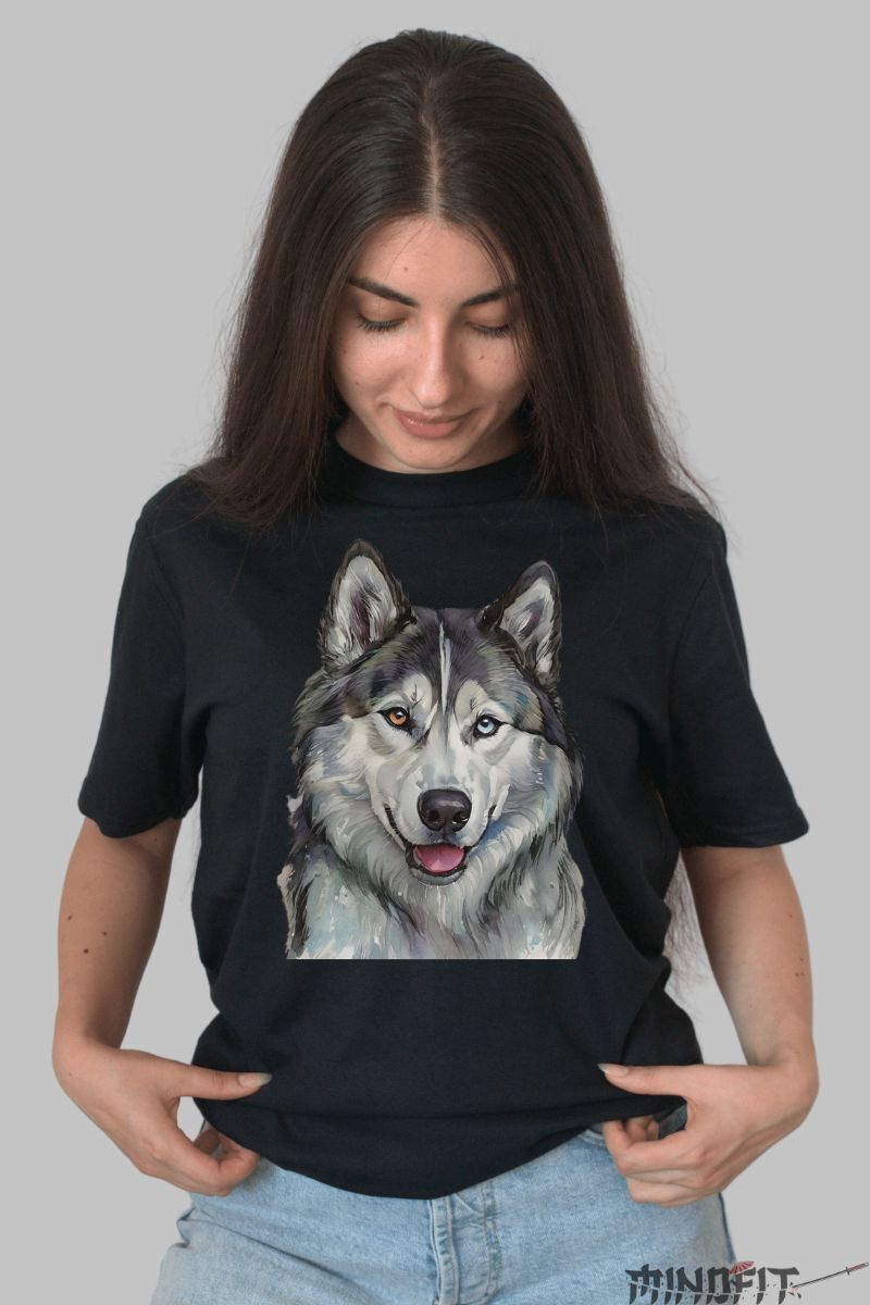 Tricou caine Husky dama negru