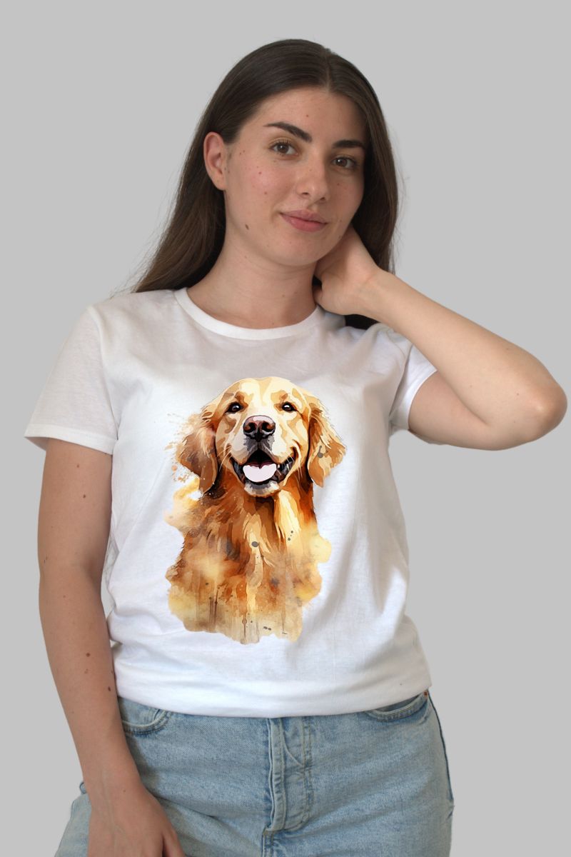 Tricou personalizat Caine Labrador Golden dama alb