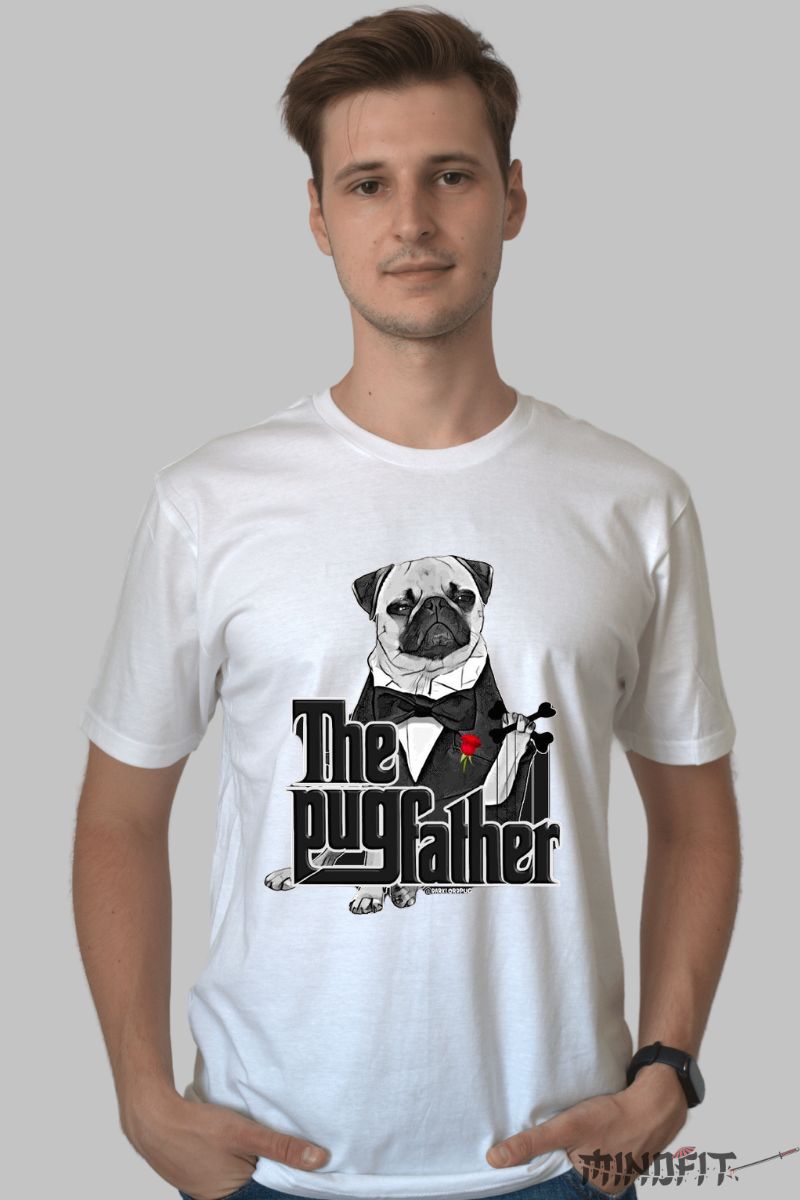Tricou personalizat caine Pug barbat alb