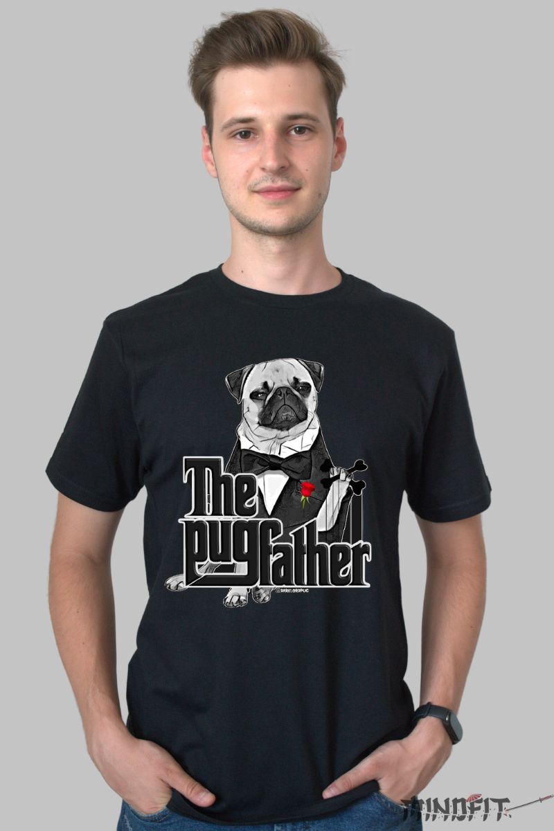 Tricou personalizat caine Pug barbat negru