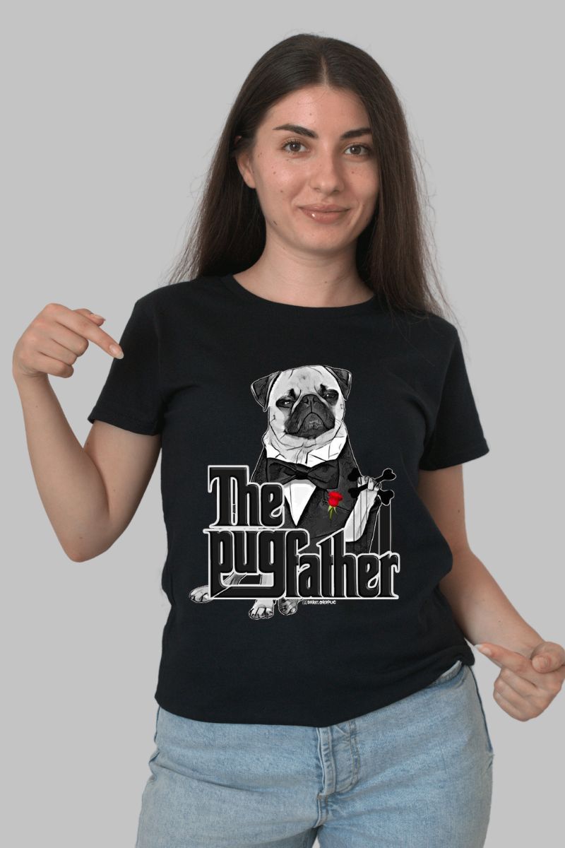 Tricou personalizat caine Pug dama negru