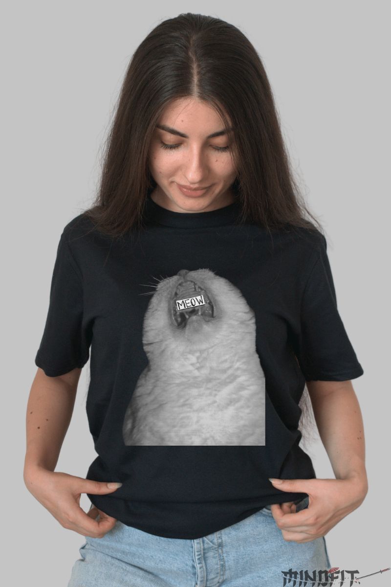Tricou Cu Pisica Miaumiau dama negru fata