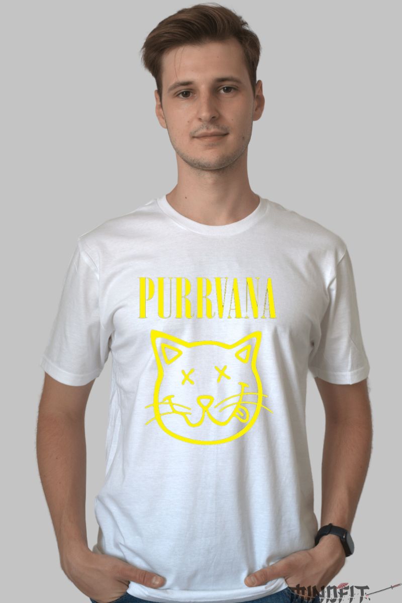 Tricou Pisica Purrvana barbat alb fata