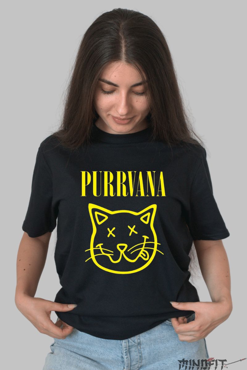 Tricou Pisica Purrvana dama negru fata