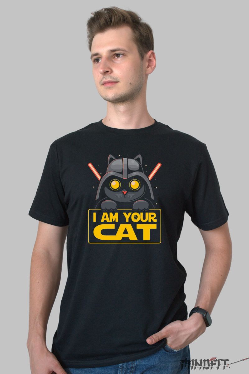 Tricou cu Pisica Cat Wars barbat negru