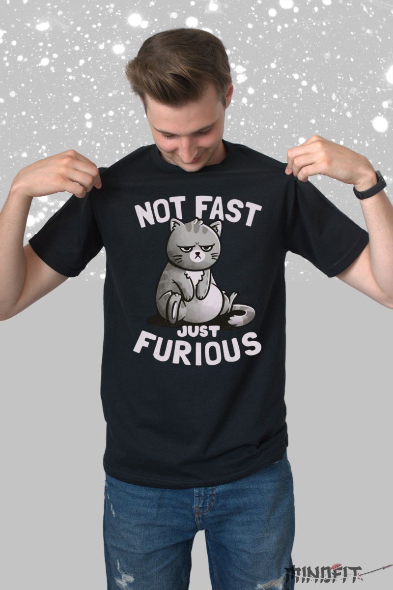 Tricou personalizat Pisica amuzanta barbat negru fata