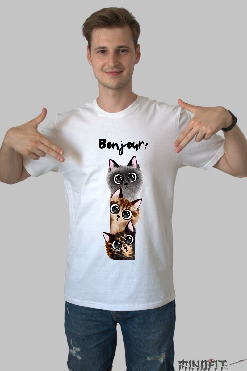 Tricou personalizat pisici dragute si pufoase barbat alb fata