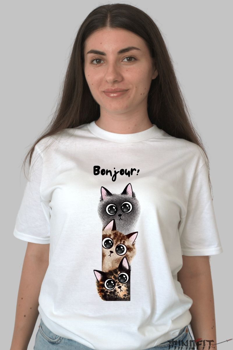 Tricou personalizat pisici dragute si pufoase dama alb fata