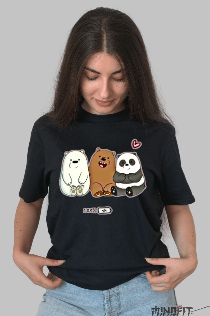 Tricou bear friends dama negru fata