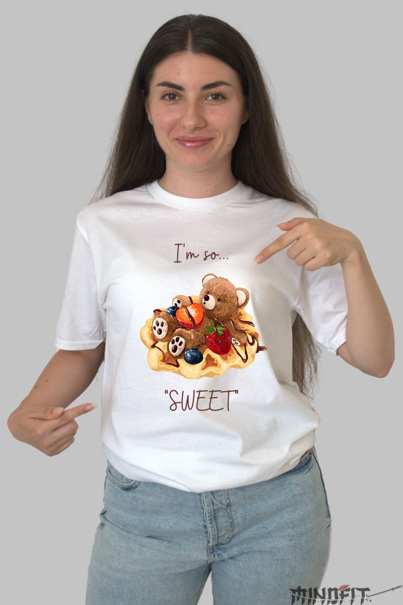 Tricou personalizat ursulet dama alb fata