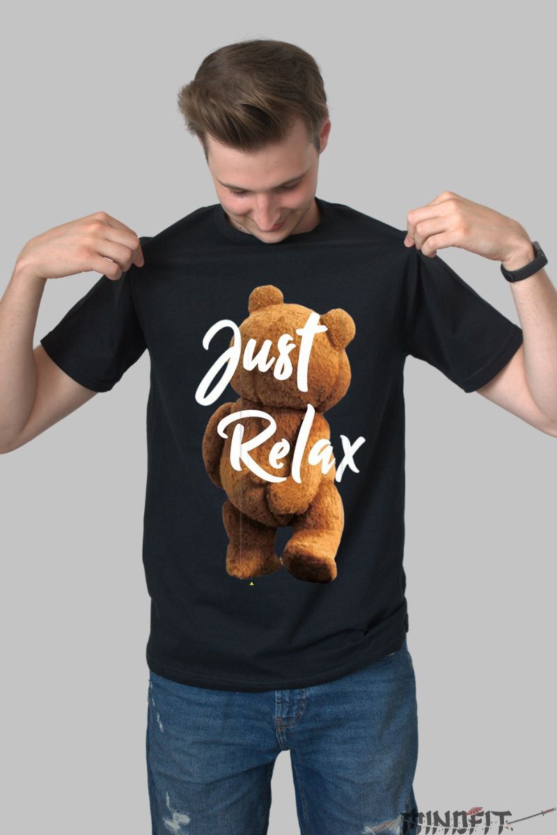 Tricou personalizat ursulet de plus Ted barbat negru fata