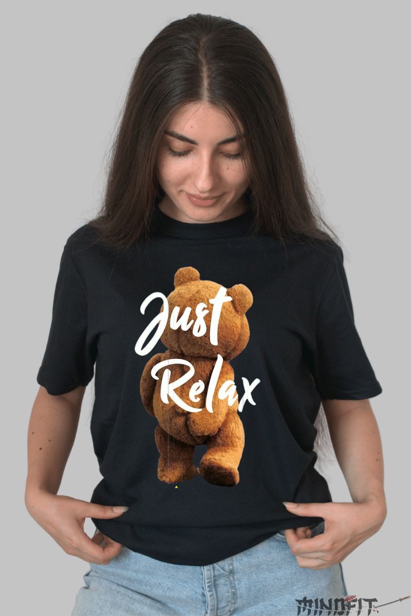 Tricou personalizat ursulet de plus Ted dama negru fata
