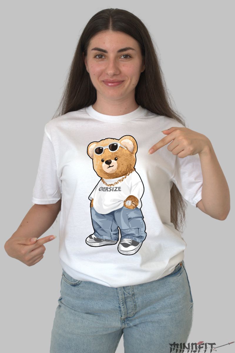 Tricou personalizat ursulet plus mare dama alb fata