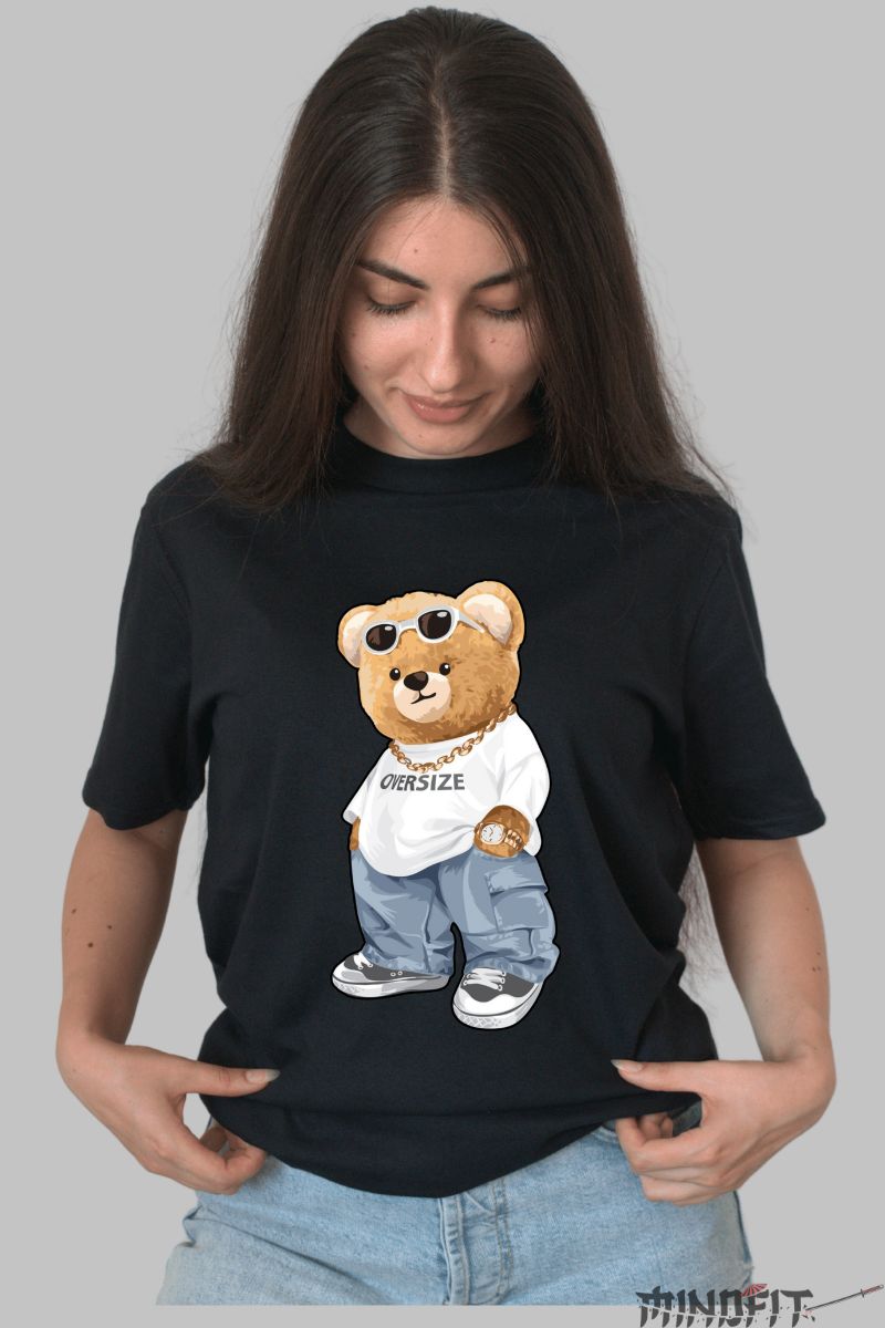 Tricou personalizat ursulet plus mare dama negru fata