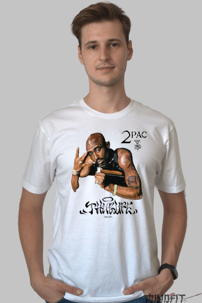 Tricou tupac legend barbat alb fata