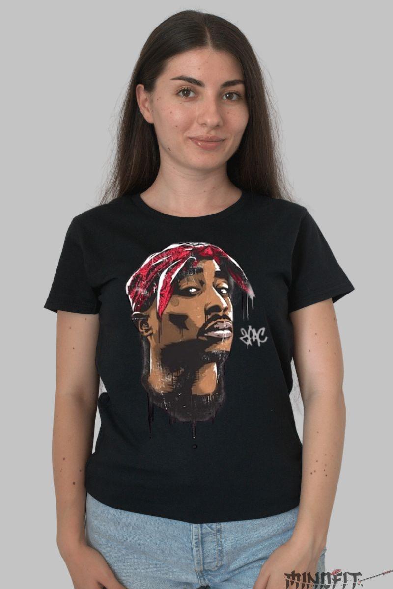 Tricou tupac real vision dama negru fata