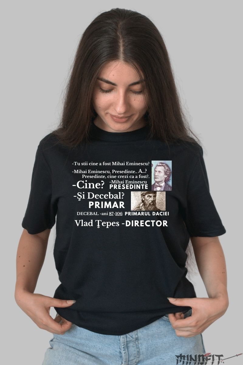 Tricou Amuzant Istoric Dama Negru Fata