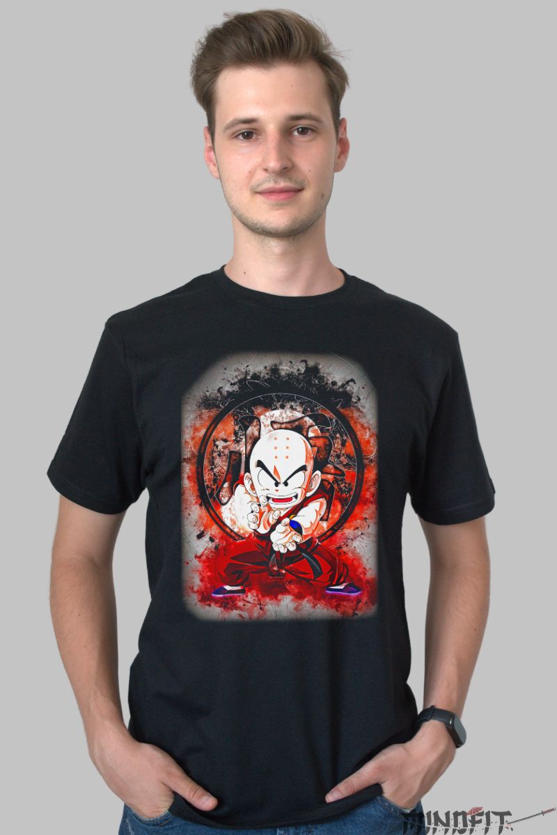 Tricou Anime Dragon Ball – Krillin Ready to Strike barbat negru