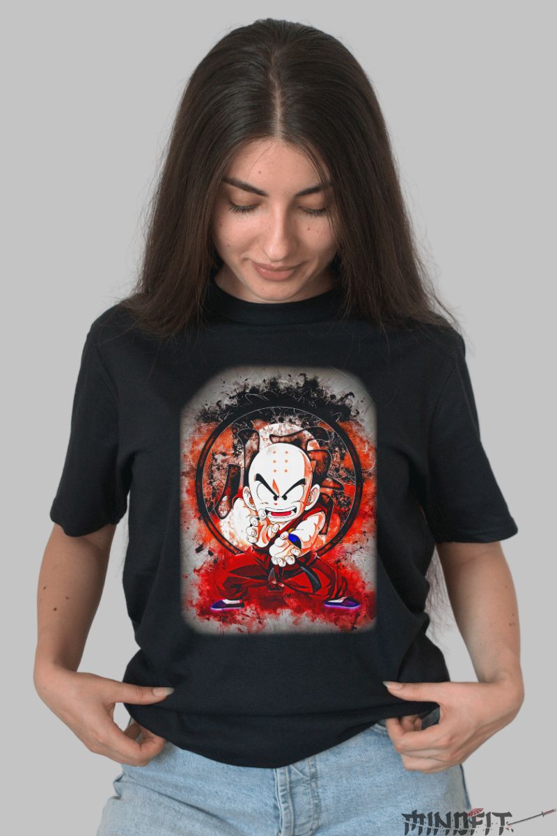 Tricou Anime Dragon Ball – Krillin Ready to Strike dama negru