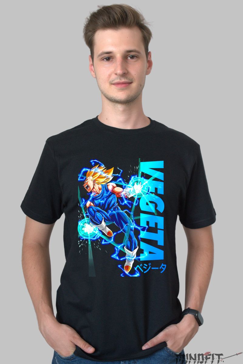 Tricou Anime Dragon Ball – Vegeta Super Saiyan Charge negru barbat