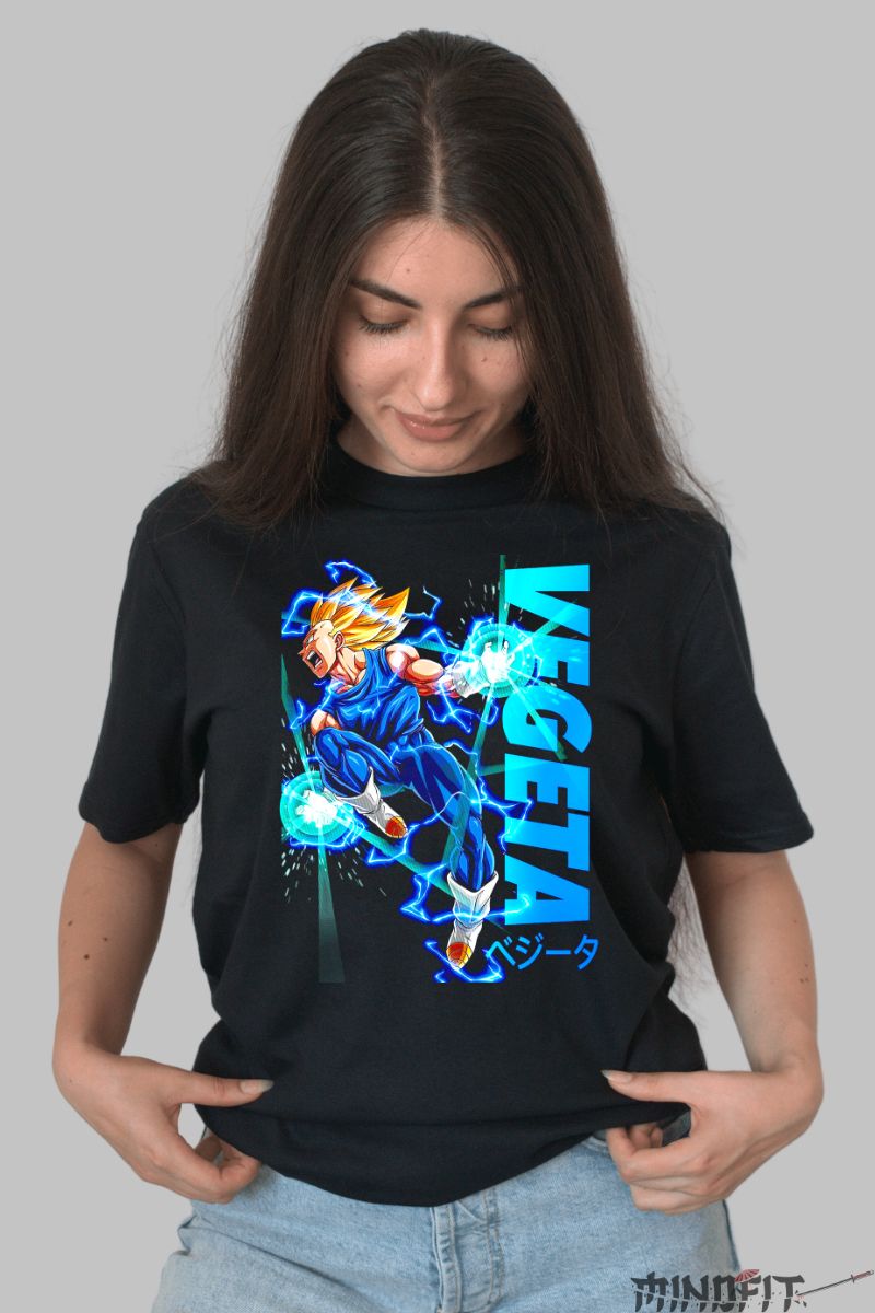 Tricou Anime Dragon Ball – Vegeta Super Saiyan Charge negru dama