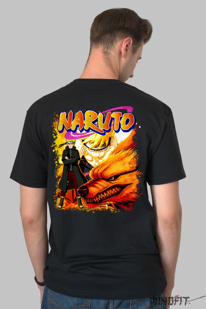 Tricou Anime Naruto Nine Tails Chakra Modebarbat negru spate