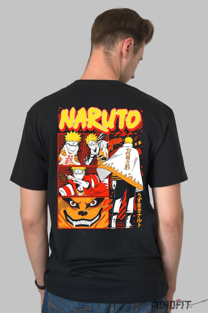 Tricou Anime Naruto Ninja Stance barbat negru spate