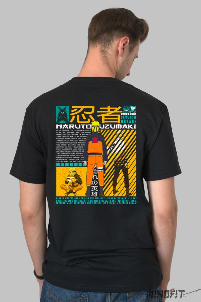 Tricou Anime Naruto Seventh Hokage barbat negru spate