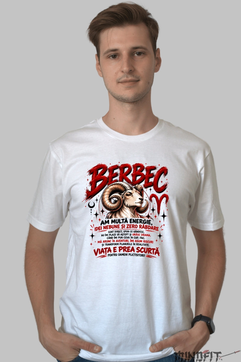 Tricou barbat Berbec Cu Zero Rabdare barbat alb