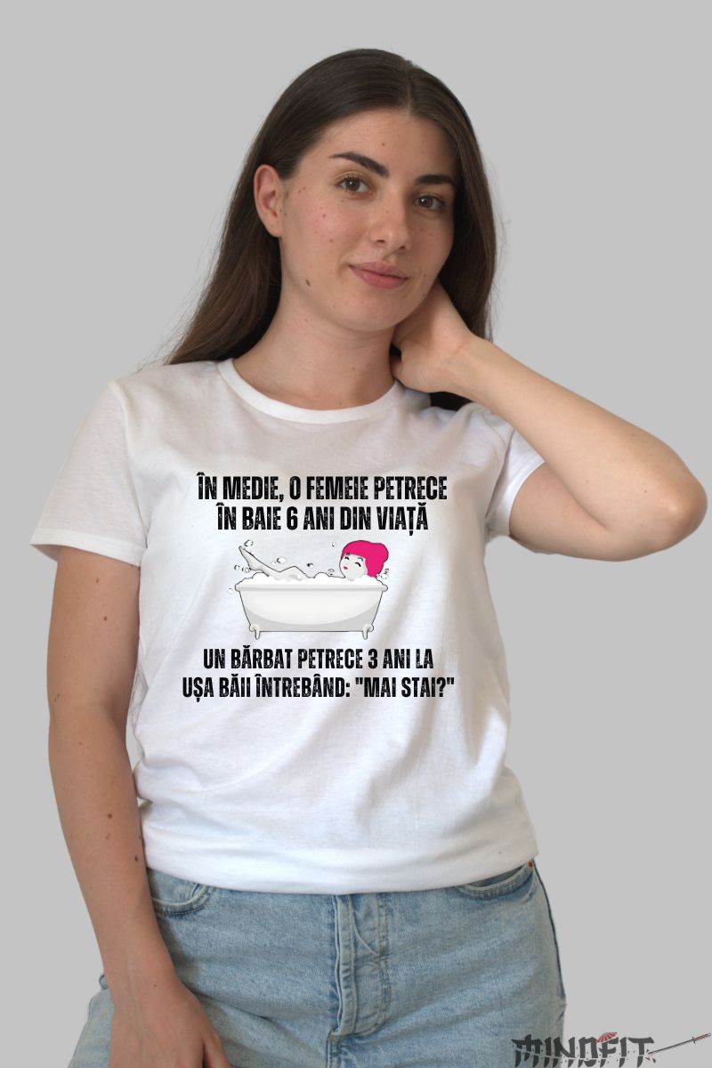 Tricou cu Mesaj Dama "Mai Stai?" dama alb