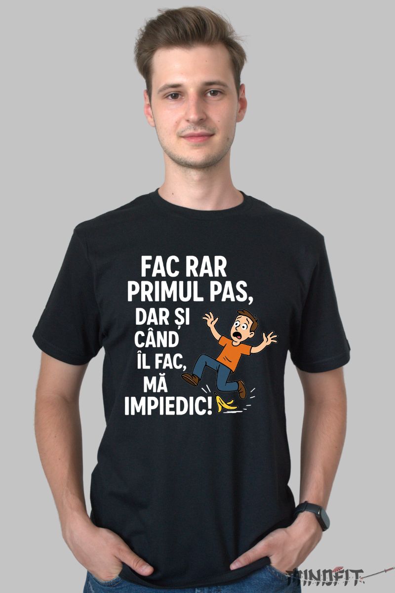 Tricou cu Mesaj Personalizat "Primul Pas" barbat negru