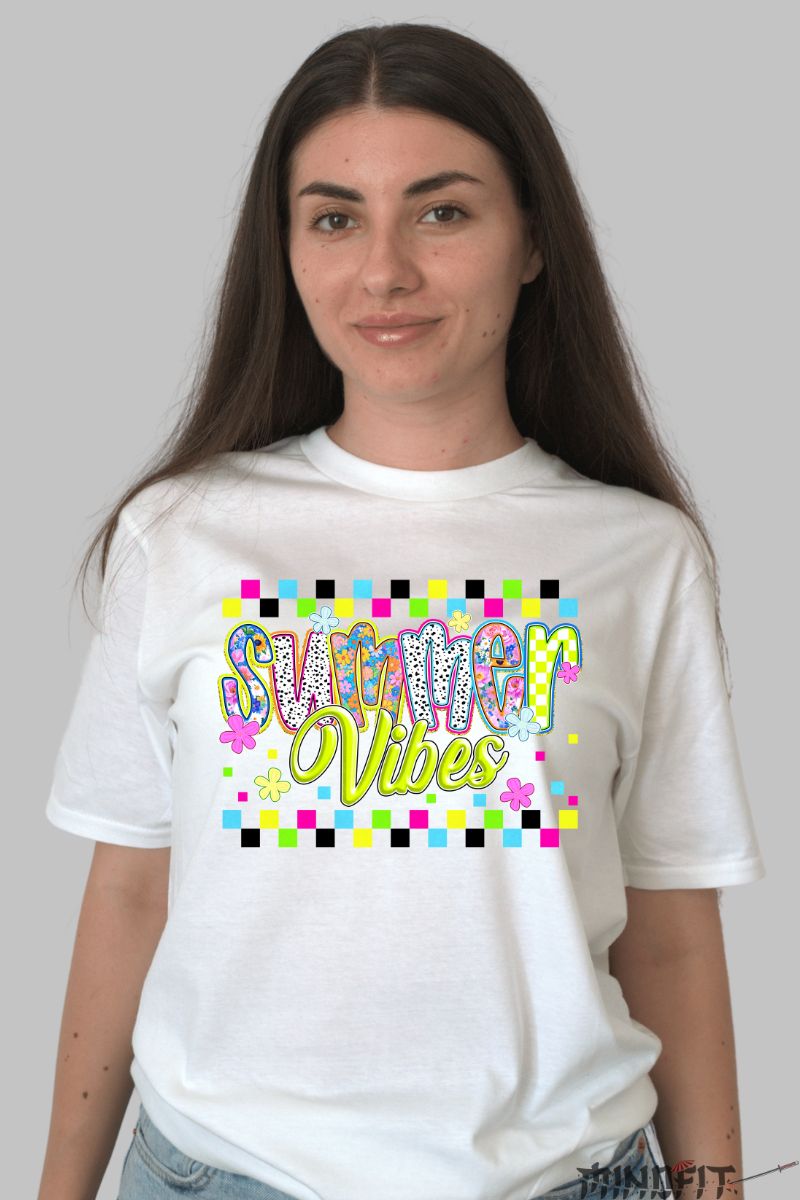 Tricou de vara – Summer Vibes Neon dama alb