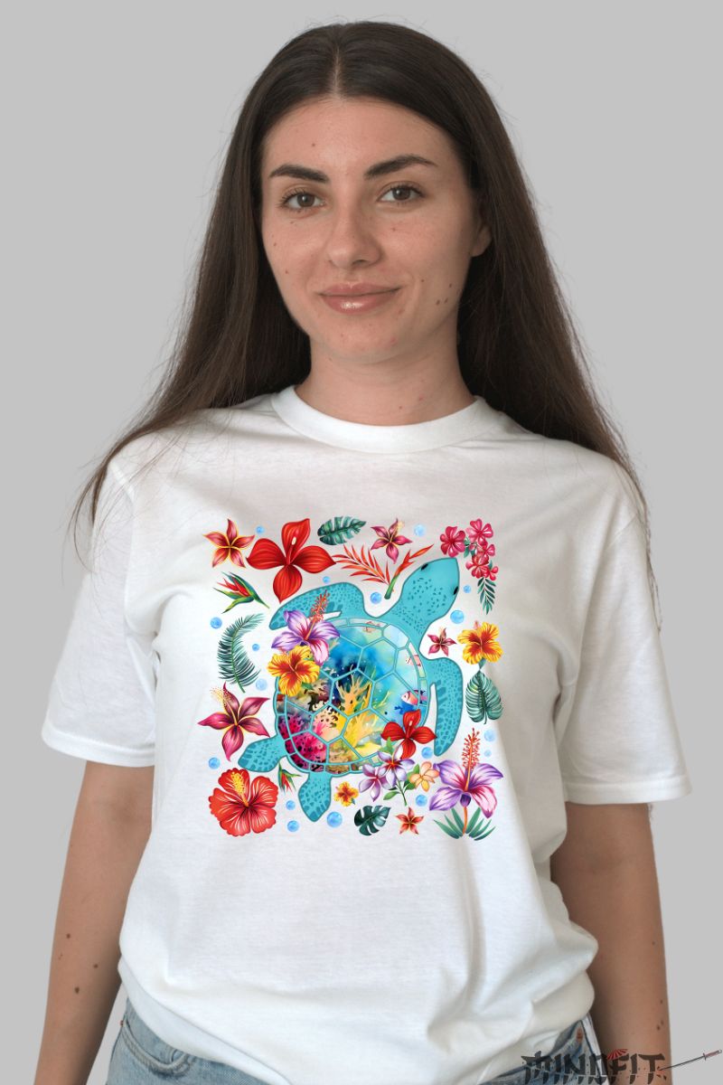 Tricou de vara – Tropical Turtle alb dama