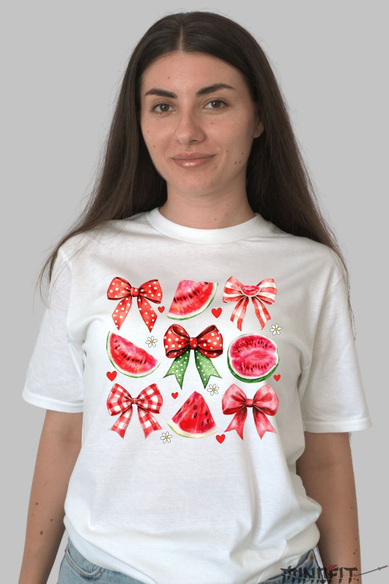 Tricou de vara cu Pepene si Fundite alb dama