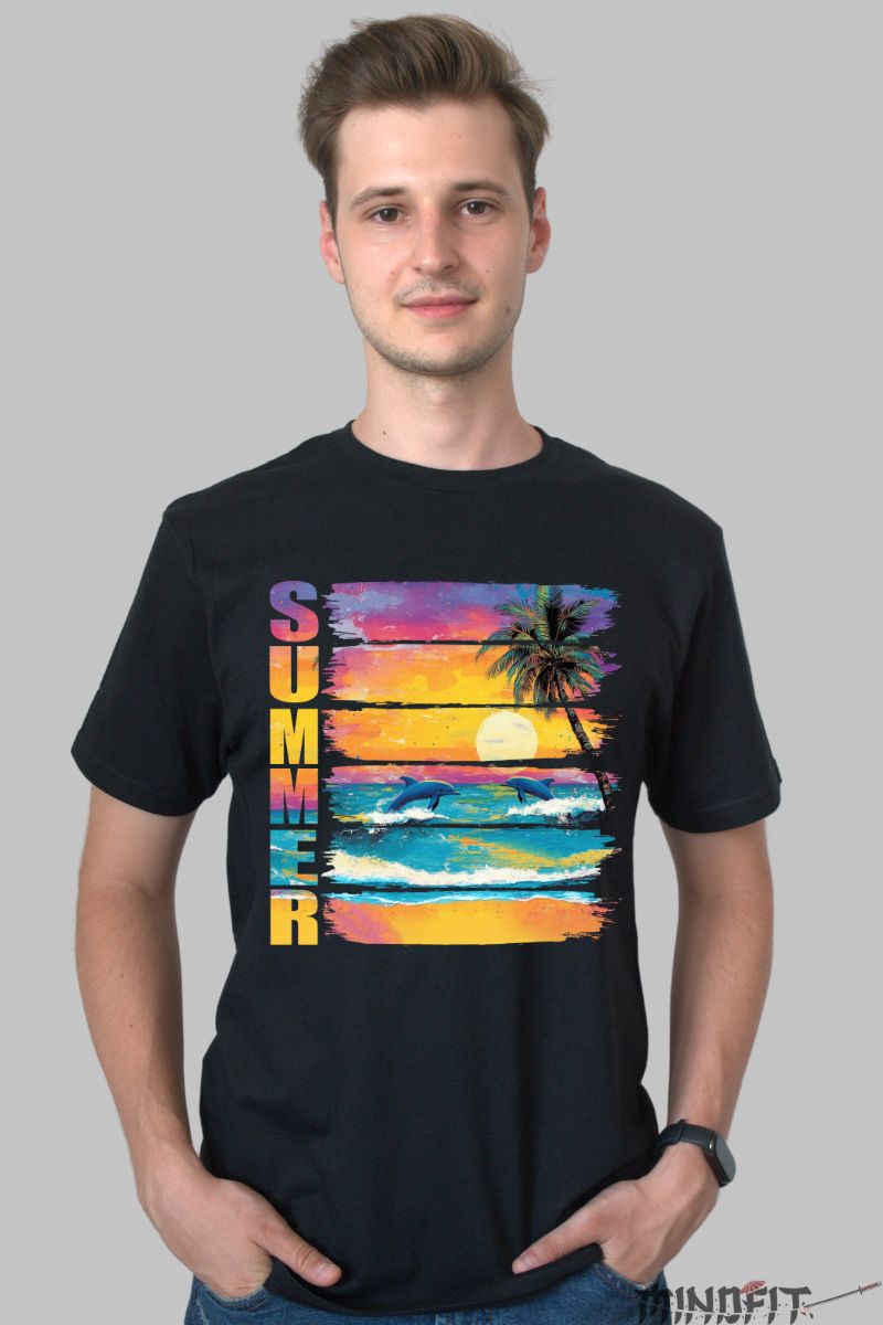 Tricou vara – Delfini la Apus barbat negru