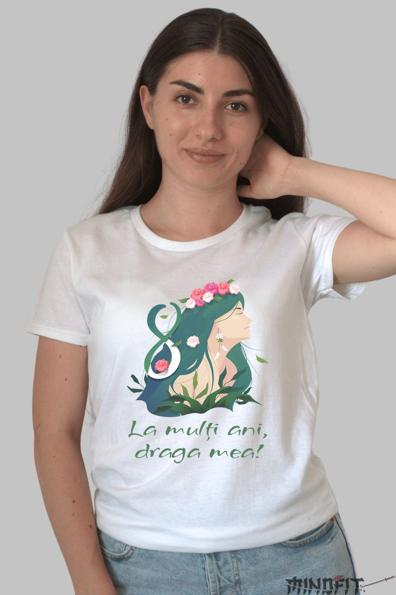 Tricou 8 Martie - La Multi Ani Draga Mea Dama Alb