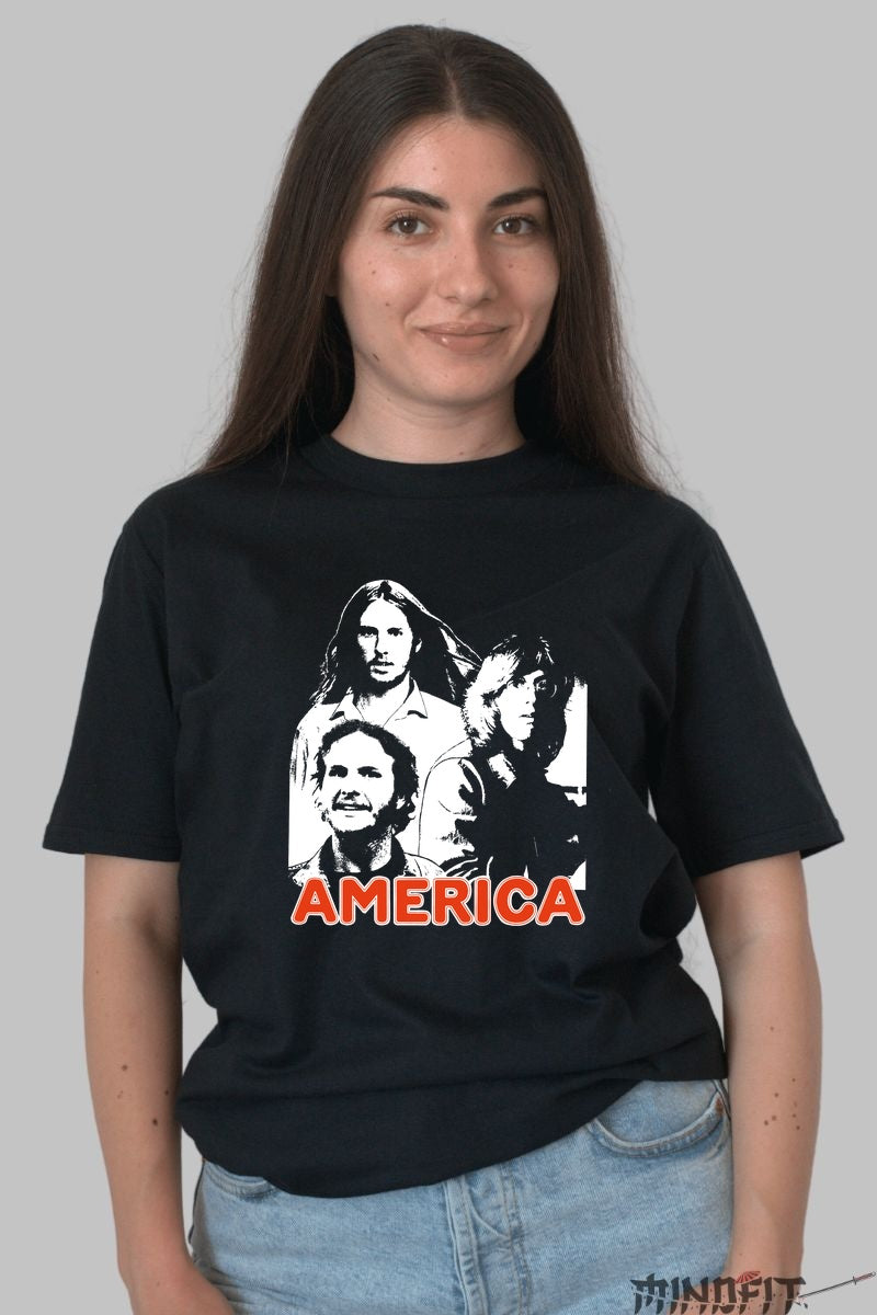 Tricou America - Portret Retro Iconic dama negru
