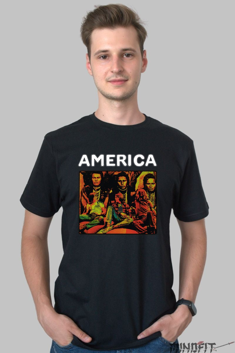 Tricou America Tribes - Vintage Psych Rock barbat negru