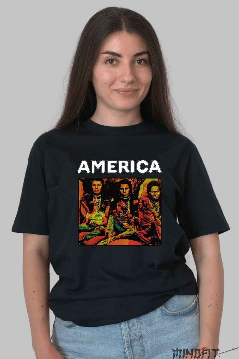 Tricou America Tribes - Vintage Psych Rock dama negru